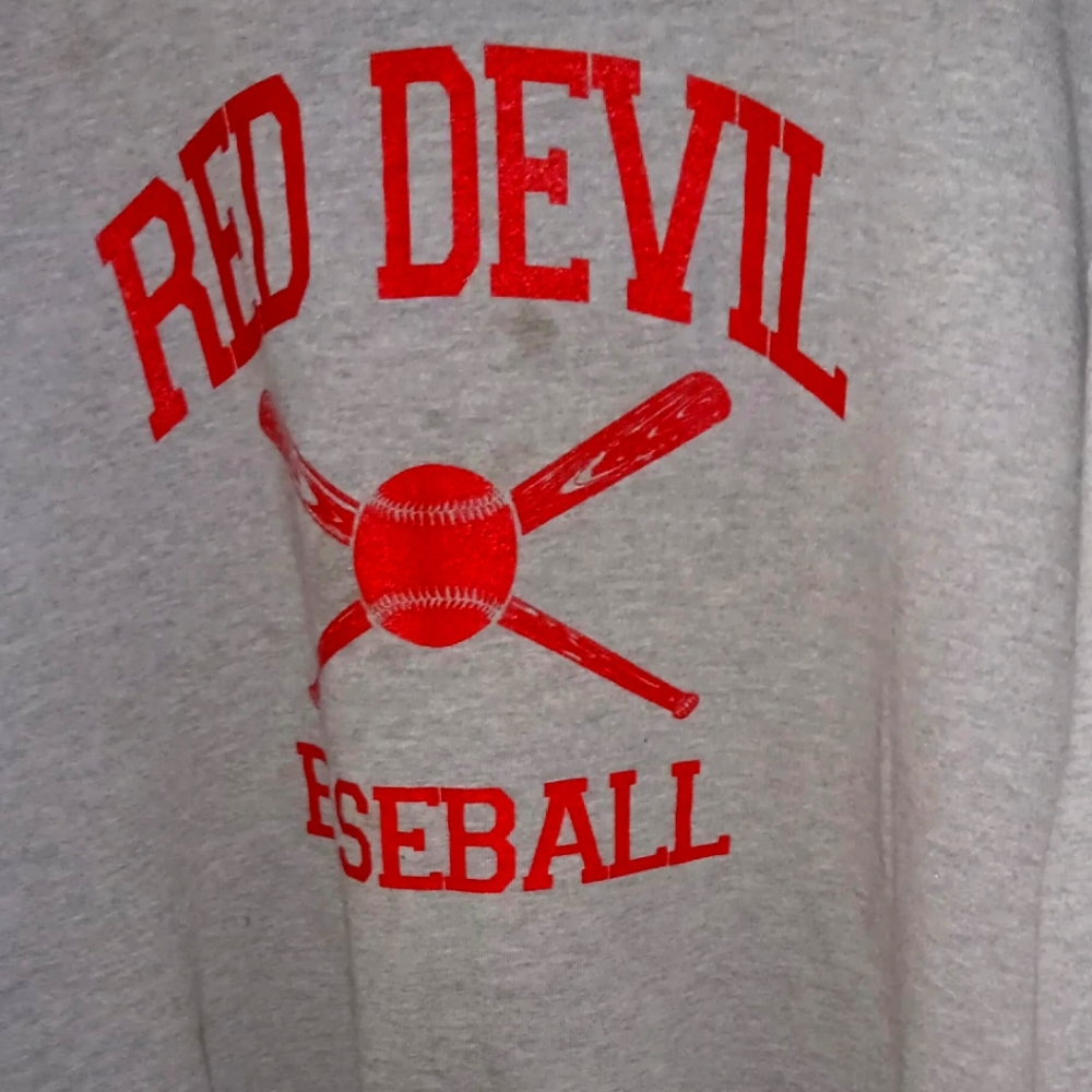 Red Devil xlarge Russel sweatshirt. Gray with red letters.